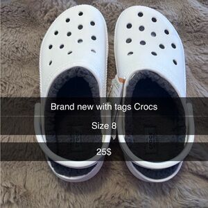 White Crocs with Fuzzy inside